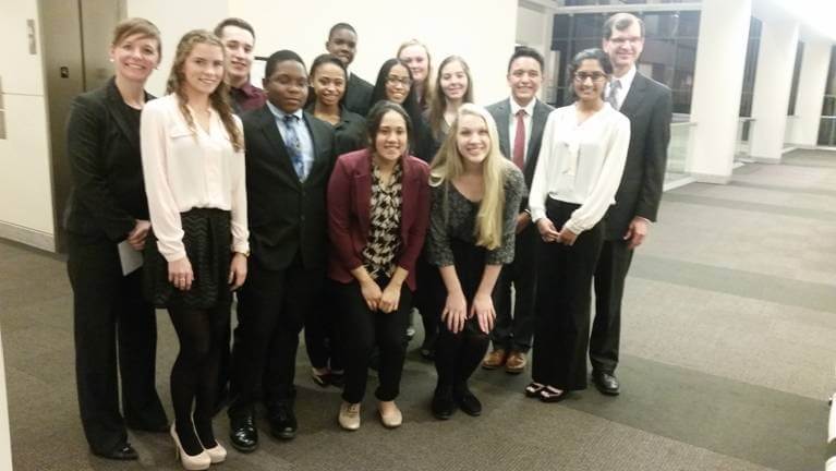 Image: Attorneys Leigh Dalton and Walt Tilley with students who participated in the York County Alliance for Learning’s Legal Career Exploration Program mock trial.
